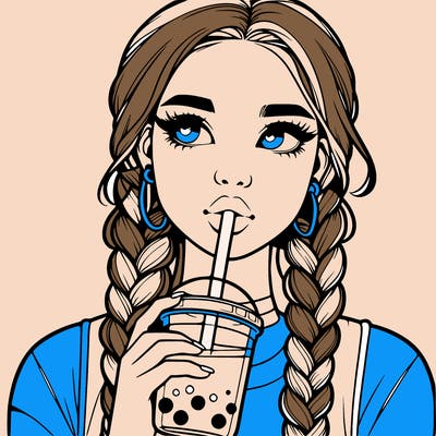 realistic girl with braided hair drinking boba