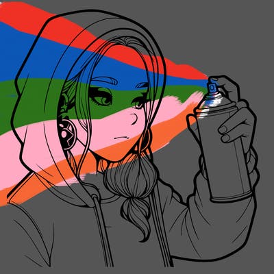 a realistic girl, spray painting