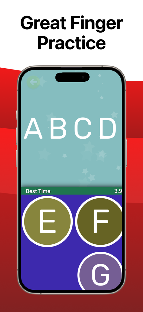 Alphabet Dots: ABC Learning - Alphabet Dots app interface showing letters A through D at the top and interactive letter dots for E F and G below