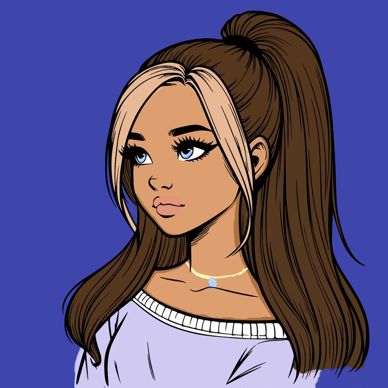 realistic girl with a high ponytail