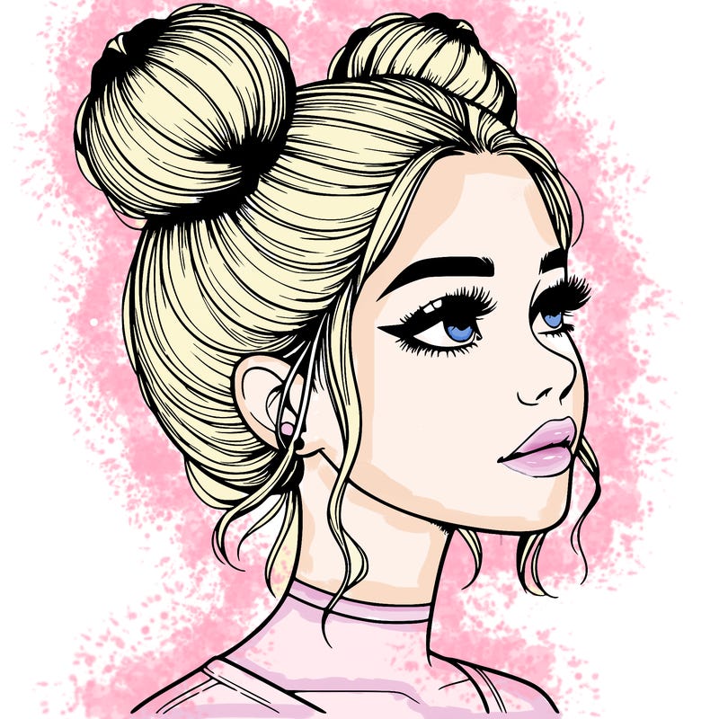 realistic girl with buns on the top of her head