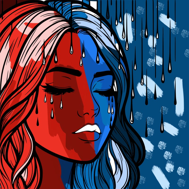 rain going over realistic woman’s face