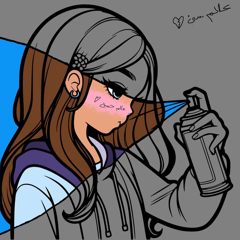 a realistic girl spray painting