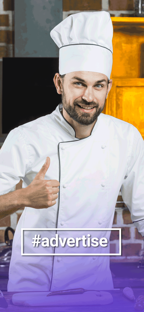 AVM - Advertising Video Maker - A smiling professional chef giving a thumbs up in a marketing video template for food businesses