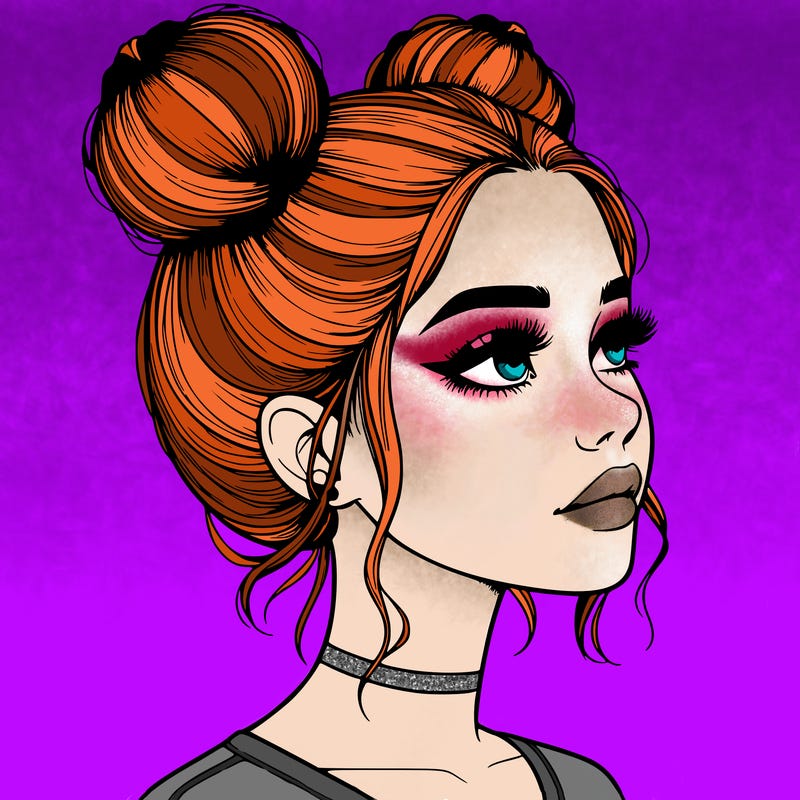 realistic girl with buns on the top of her head