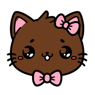 kawaii cat with a bow tie hanging from his ear