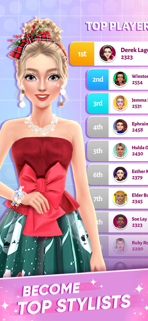 Bridal Boutique Wedding Games - Top stylists leaderboard showing rankings in the bridal makeover game