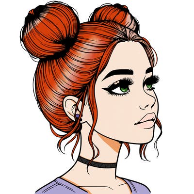 realistic girl with buns on the top of her head