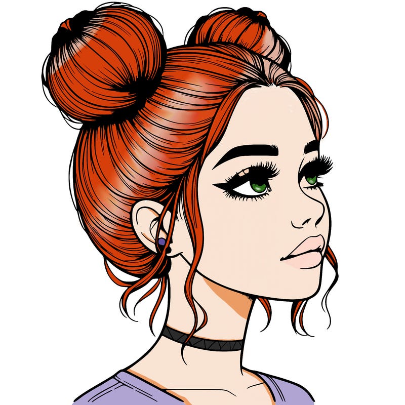 realistic girl with buns on the top of her head