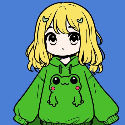 girl wearing frogging sweatshirt