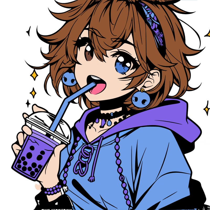 hot baddie anime girl drinking boba and biting the straw