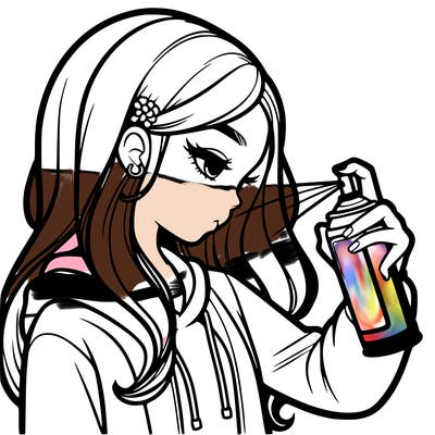 a realistic girl spray painting