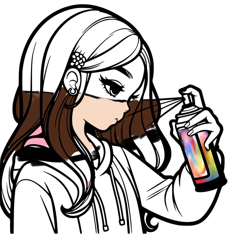 a realistic girl spray painting