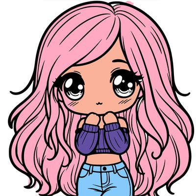 cute shy girl crop top with jeans long hair