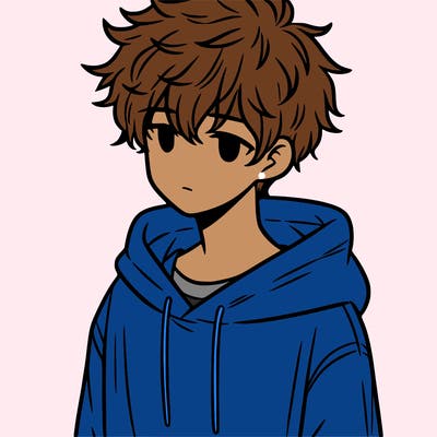 a teenage boy with messy and fluffy hair and a oversized hoodie on