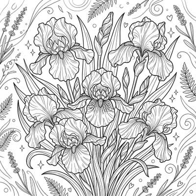 Explore the delicate beauty of irises with this intricate coloring page, designed specifically for teens who love detailed floral art. Unleash your imagination as you bring these elegant flowers to life with your favorite colors.