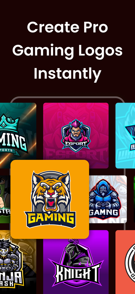 Logo Esport Gaming Maker - A collection of professional esports logo templates featuring mascot designs like tigers and knights for gamers