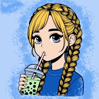 realistic girl with braided hair drinking boba