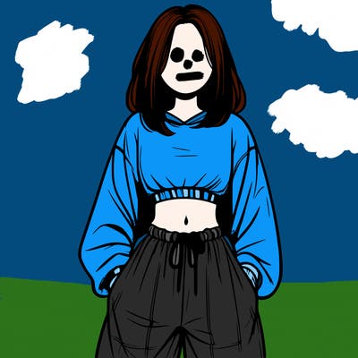 realistic girl faceless with baggy pants and a crop top