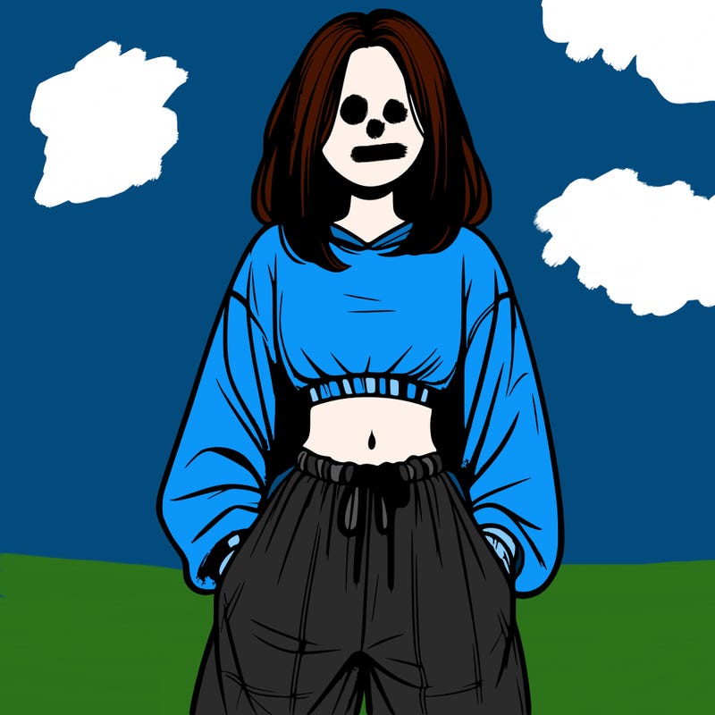 realistic girl faceless with baggy pants and a crop top