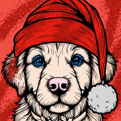 realistic dog with a christmas hat