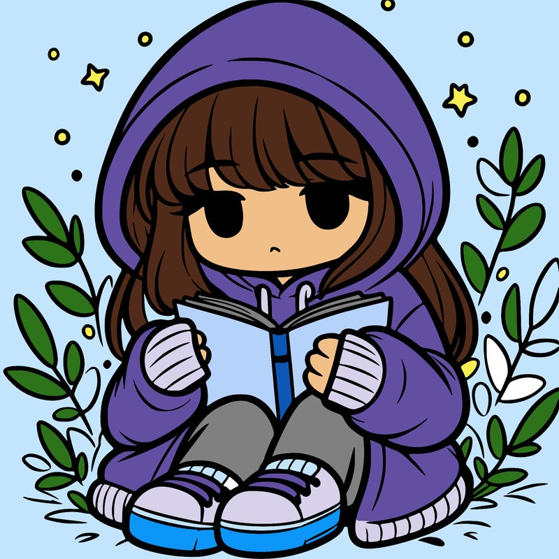 girl in oversized hoodie reading a book