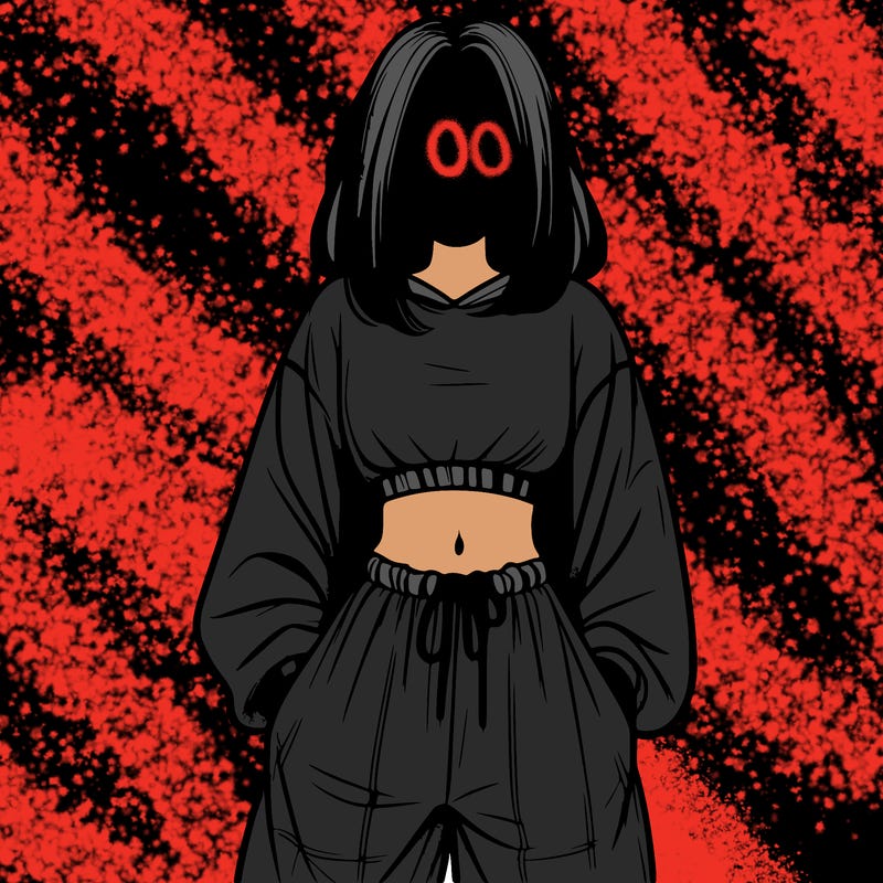 realistic girl faceless with baggy pants and a crop top