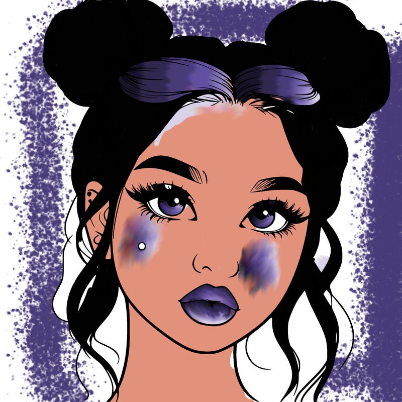 realistic girl with two buns on her hair and lips