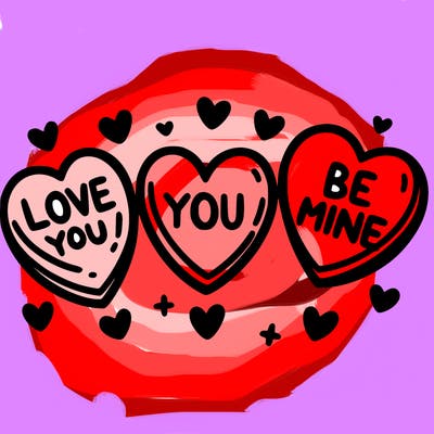 three hearts that say, love you be mine