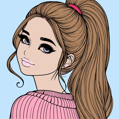 beautiful realistic girl with high ponytail