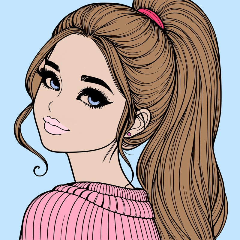 beautiful realistic girl with high ponytail