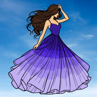 realistic woman with dress flowing in the wind