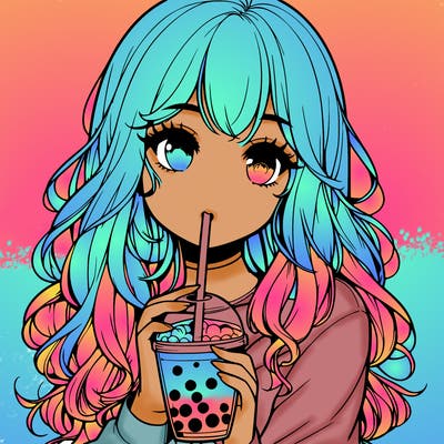 realistic girl drink a boba