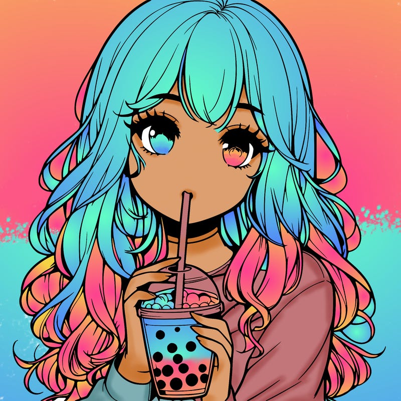 realistic girl drink a boba