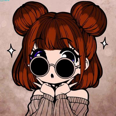 manga girl with hairbuns and sun shape sunglasses