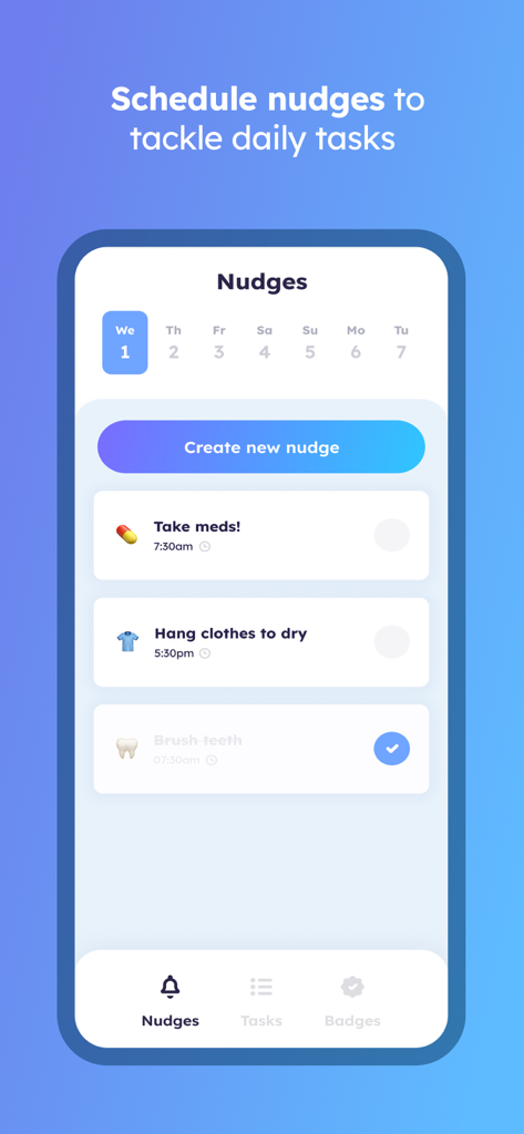 dubbii: the body doubling app - Interfaccia mobile dell'app dubbii che mostra promemoria programmati per le attività quotidiane