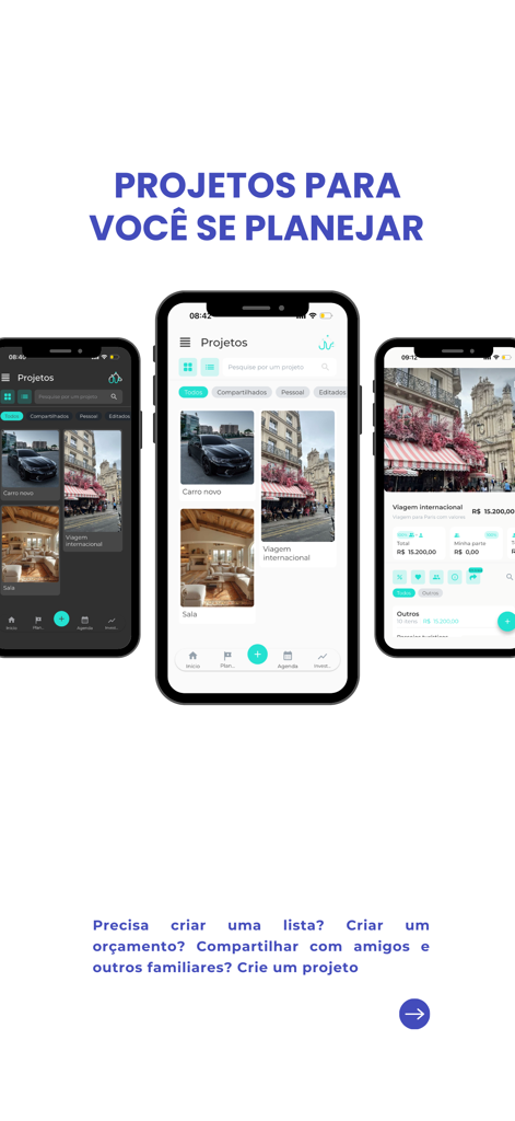 We Finance - Interfaccia di pianificazione di progetti finanziari nell'app mobile We Finance