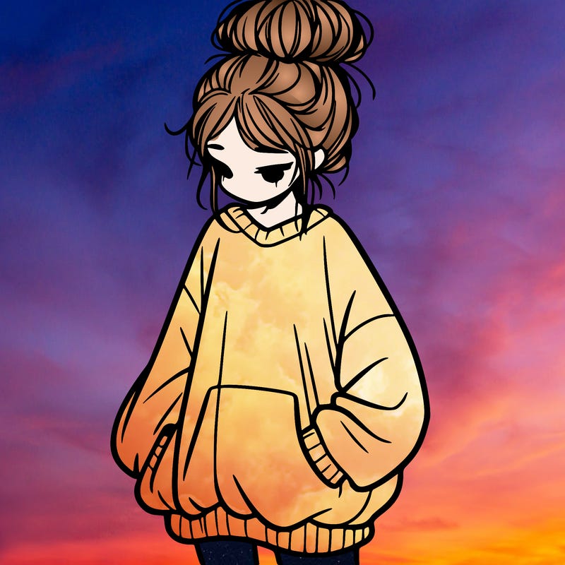 girl with baggy sweatshirt and messy bun