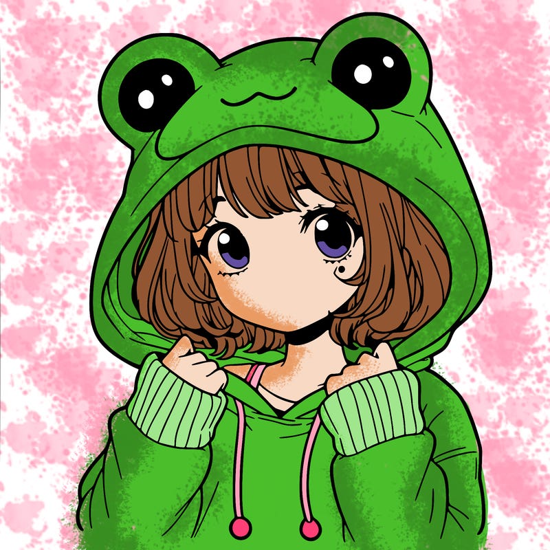 a cute teenage girl wearing a frog hoodie