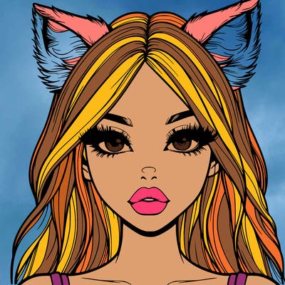 realistic girl with fox ears and realistic lips
