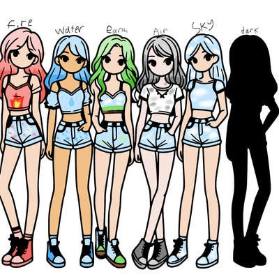 a group of girls wearing crop tops and shorts