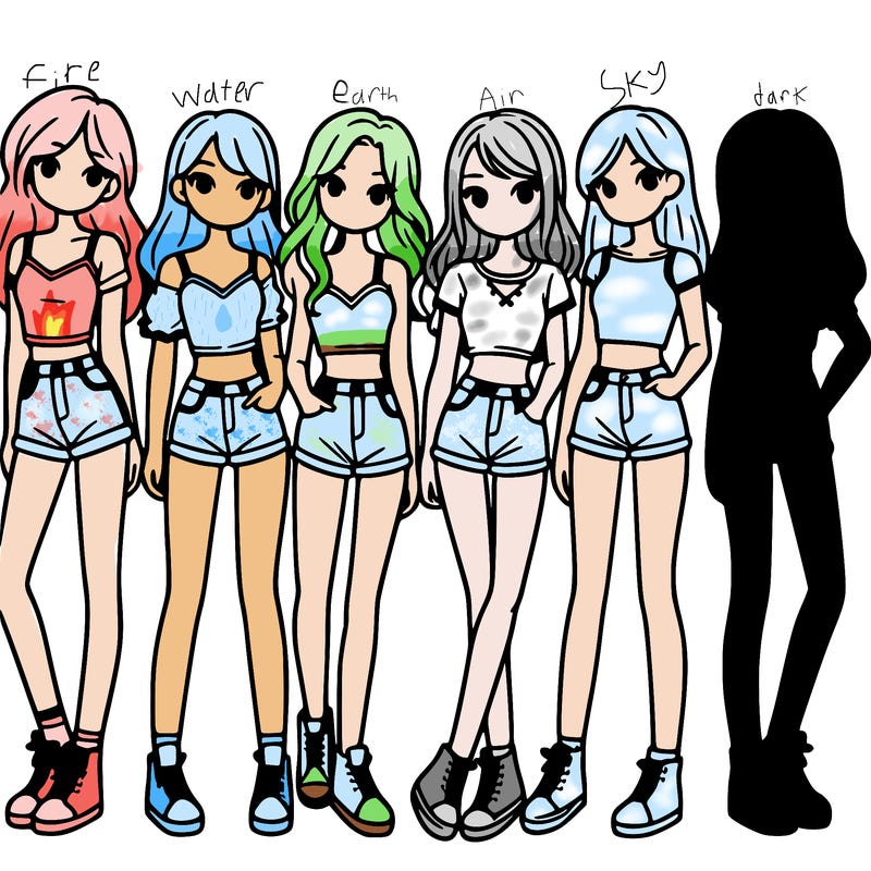 a group of girls wearing crop tops and shorts