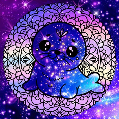 a cute baby seal mandala