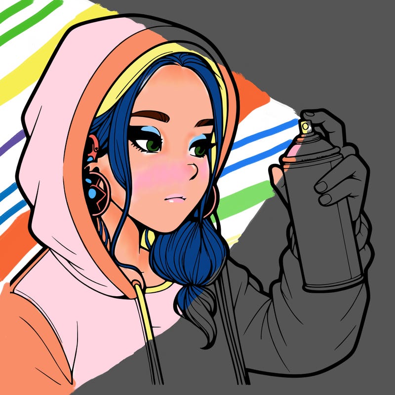 a realistic girl, spray painting