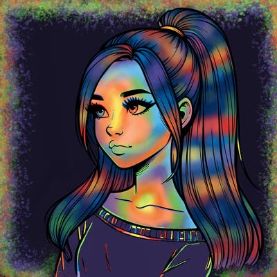 realistic girl with a high ponytail