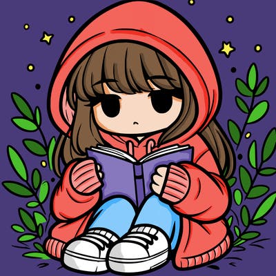 girl in oversized hoodie reading a book