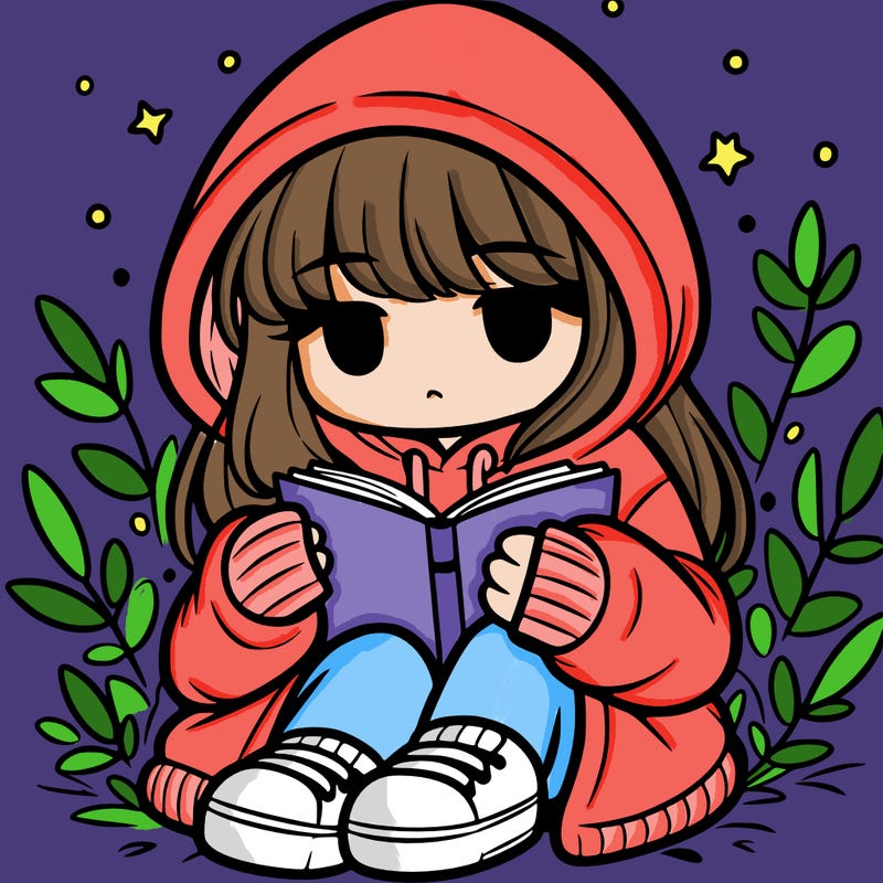 girl in oversized hoodie reading a book