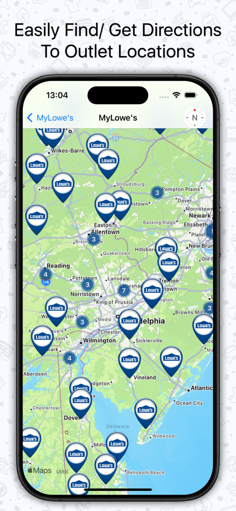 Oyko - Loyalty Cards Wallet - Oyko app interactive map showing multiple store outlet locations for a loyalty card on an iPhone
