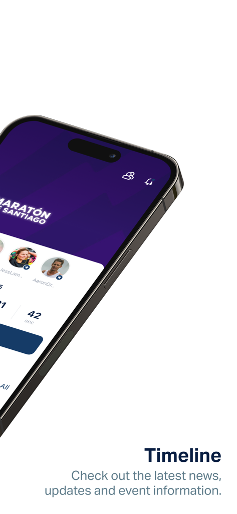 Maratón de Santiago - Maraton de Santiago app timeline screen displaying race news and runner updates
