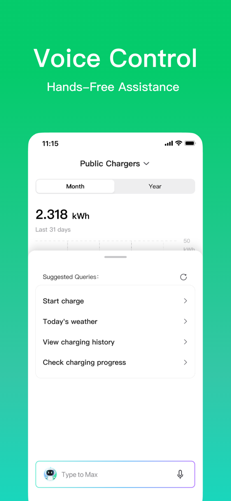 Autel Charge - Autel Chargeアプリ画面：EV充電管理のための音声コントロールとハンズフリーアシスタンス